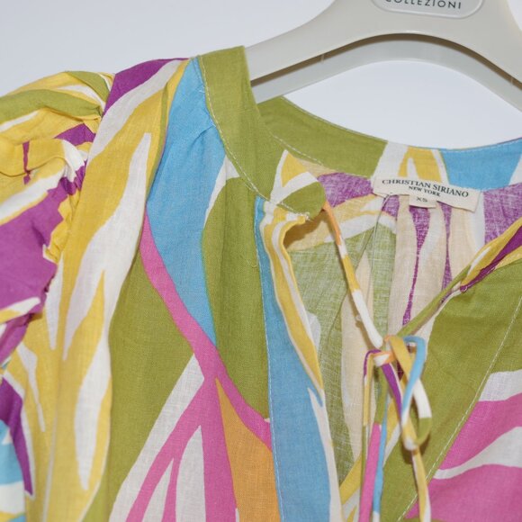 Christian Soriano NY linen Green and Yellow Leaf Print Blouse size XS - Picture 10 of 13